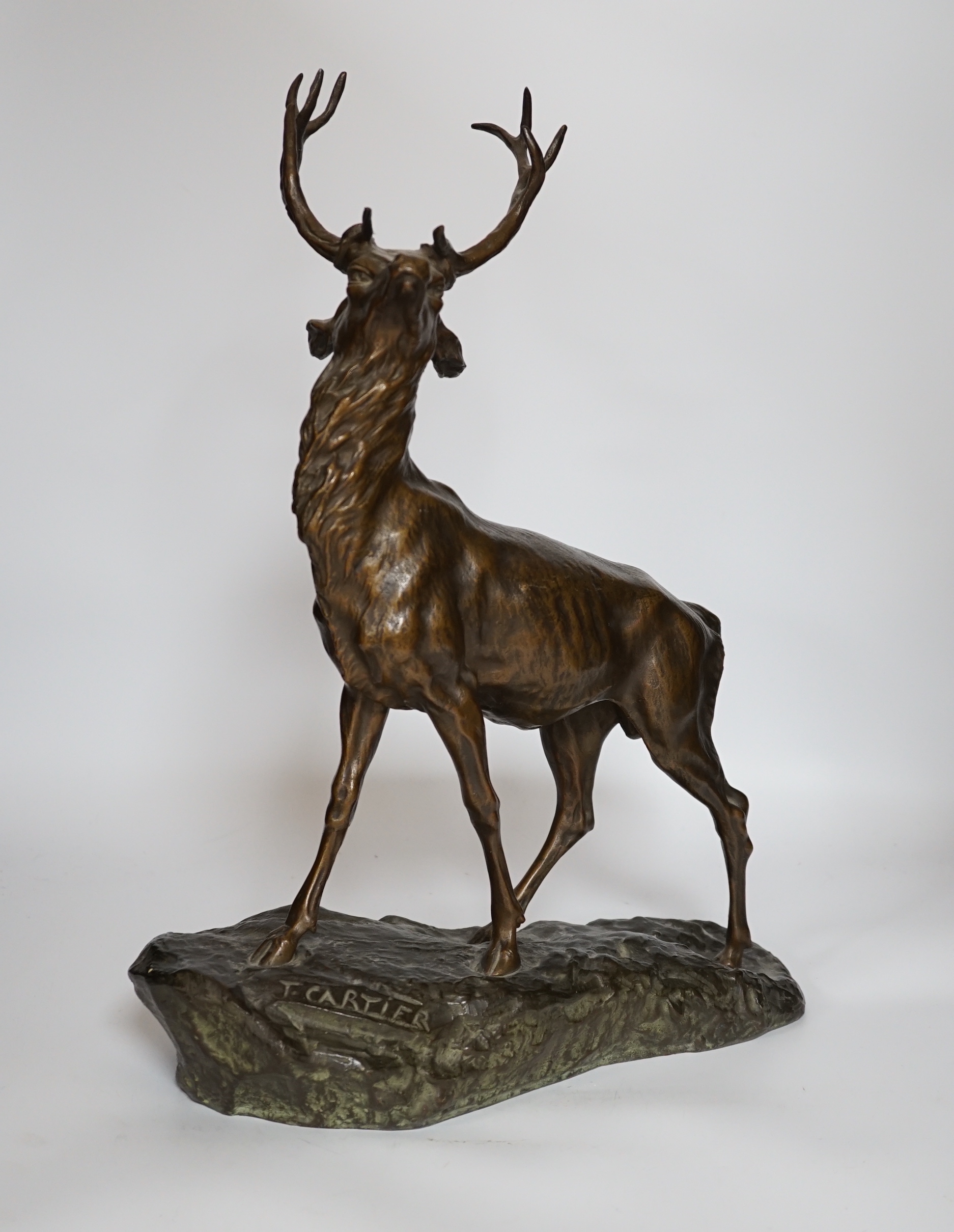 A bronze stag, after T. Cartier, 45cm high